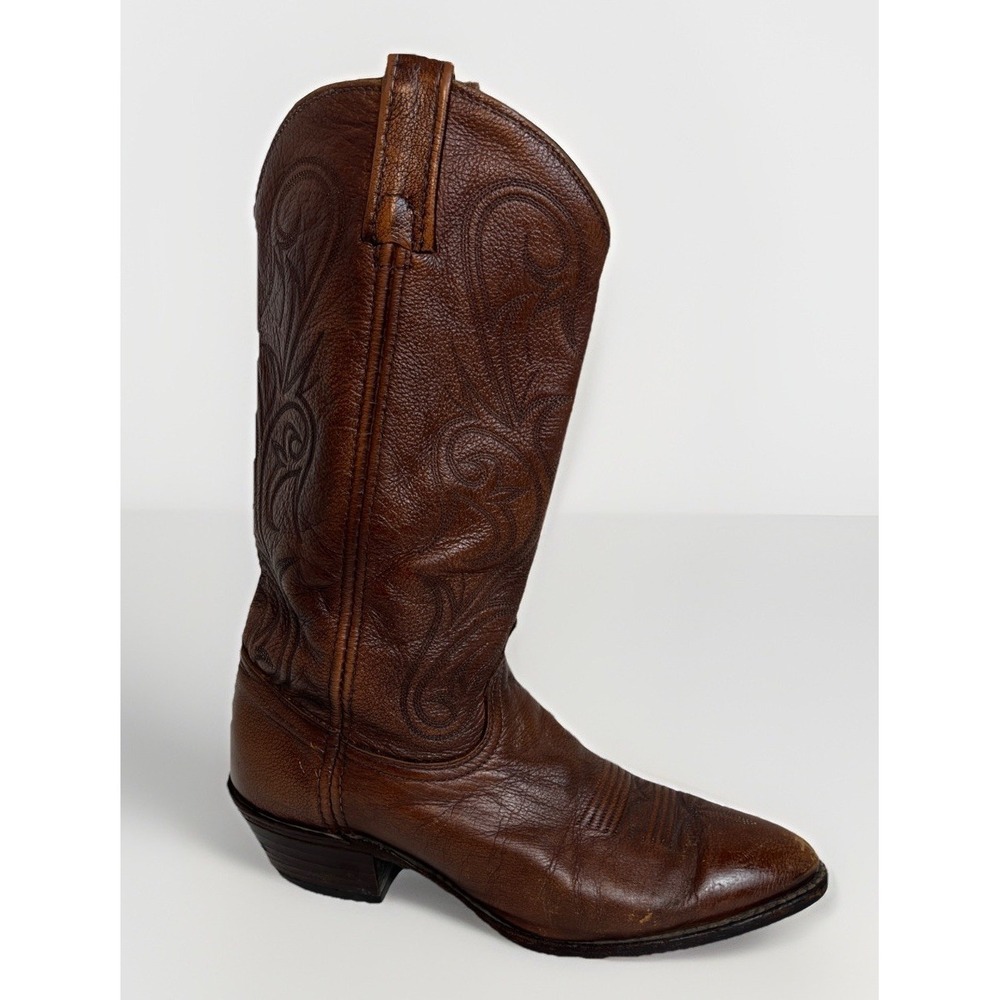 Vintage Dan Post 211R Brown Leather Western‎ Boots Mens Size 9M Pull On Cowboy